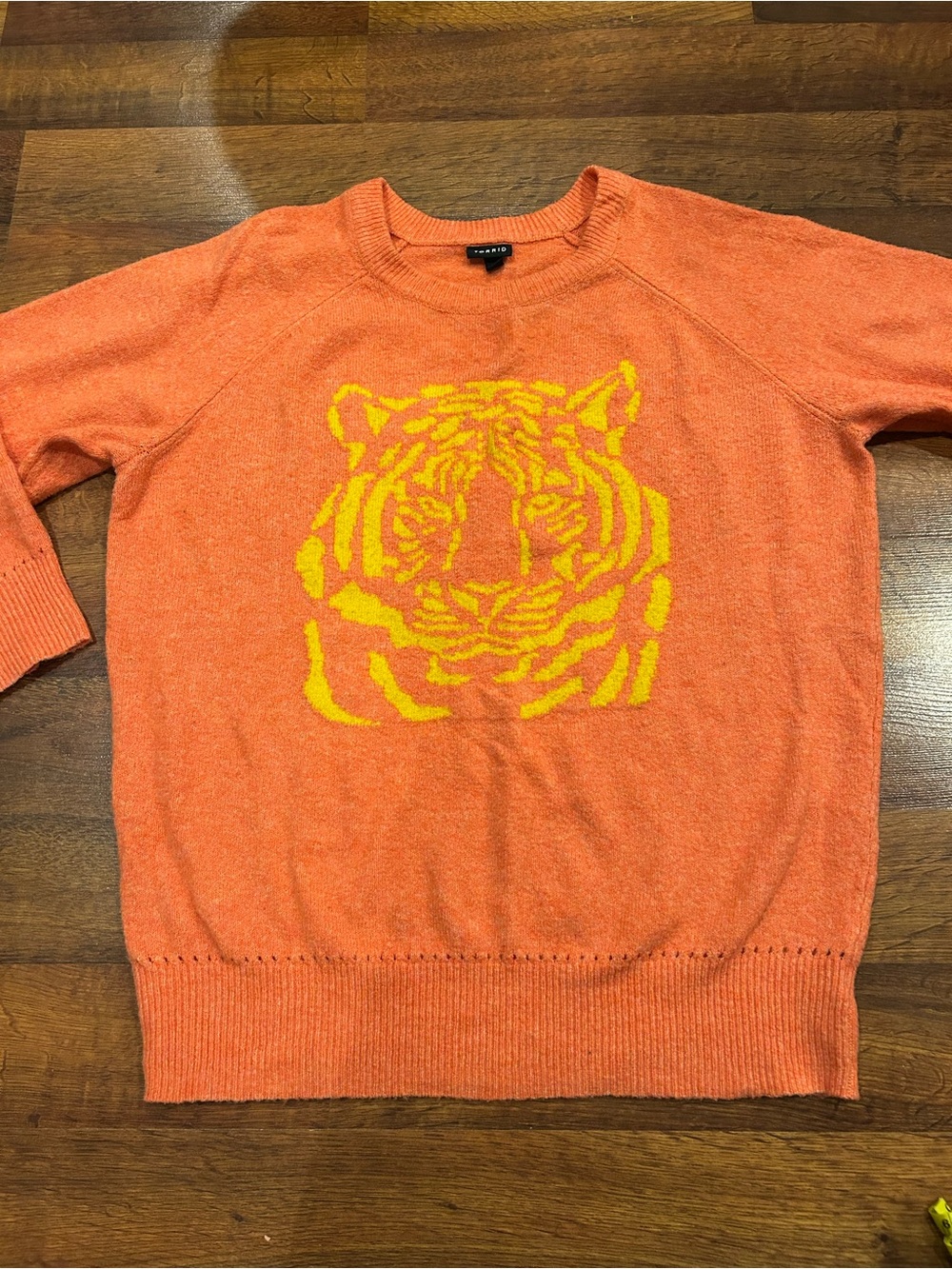 Torrid Orange Tiger Sweater 2X Crew Neck Raglan Pullover Size 2 Coral 18 20
